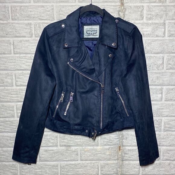 NWT MSRP $200 Levi's Faux Suede Moto Jacket Black Size Large - Picture 4 of 10
